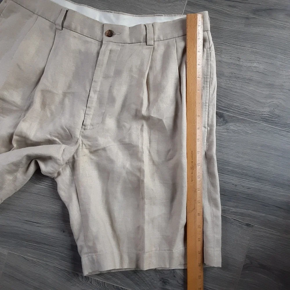 Brooks Brothers 346 Mens 34 Linen Pleated Shorts Beige Oatmeal Classic